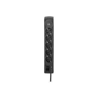  Фильтр сетевой KRANZ 13-4703 5 гнезд, 5м, 3х1,5мм², с автовыкл, 2 USB, черный 