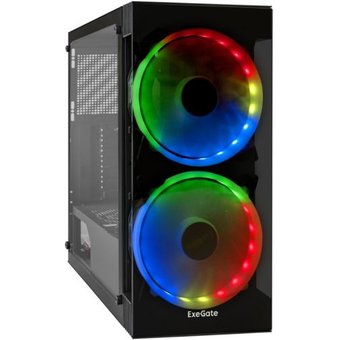  Корпус ExeGate EX289022RUS Miditower i3 MATRIX (ATX, без БП, 2*USB+1*USB3.0, HD аудио, черный, 2 вент. 18см с RGB подсветкой) 