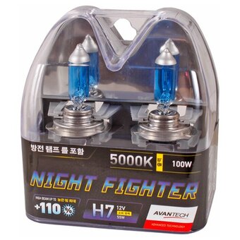  Лампа автомобильная галогенная Avantech Night Fighter AB5007 55Вт/12В/H7/5000K/2шт. 
