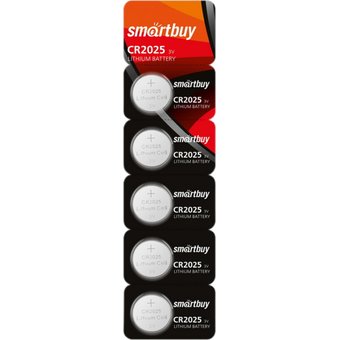  Батарейка Smartbuy CR2025, 2025, литиевая (SBBL-2025-5B) отрывная лента 5 шт 