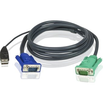  Шнур Aten 2L-5203U мон+клав+мышь USB SPHD15--HD DB15+USB A-Тип Male-2xMale 8+4 проводов опрессованный 3м черный 