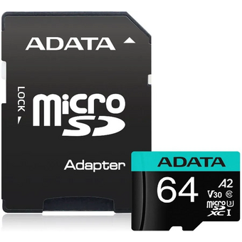  Карта памяти ADATA AUSDX64GUI3V30SA2-RA1 MicroSDXC UHS-I U3 V30S A2 100/75 MB/s 64GB Retail W/1 Adapter 