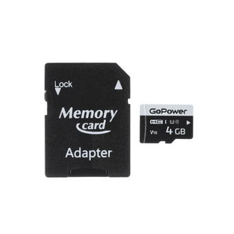  Карта памяти GoPower 00-00025672 microSD 4GB Class10 15 МБ/сек V10 с адаптером 
