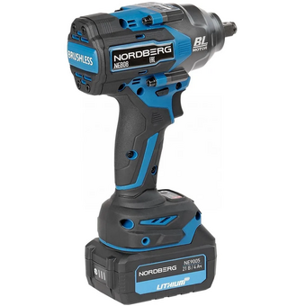  Гайковерт NORDBERG NE808K аккумуляторный, 1/2", 21В, 1200 Нм с двумя 4A акк. и зар. уст-вом 1,8A, в кейсе 