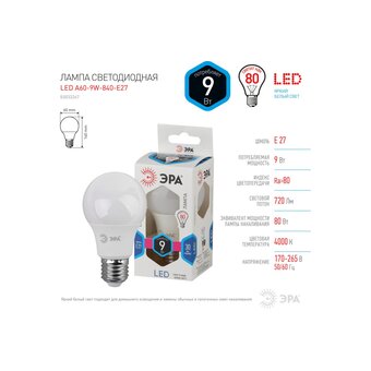  Лампочка Эра LED A60-9W-840-E27 (Б0032247) 