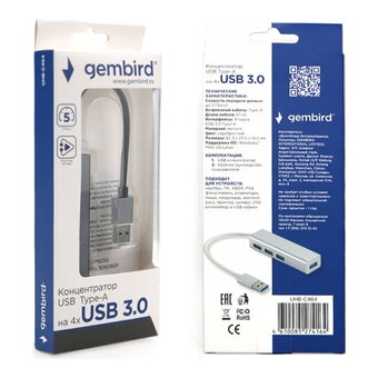 Концентратор Gembird UHB-C464 (20801) USB 3.0 4 порта кабель 17см белый 