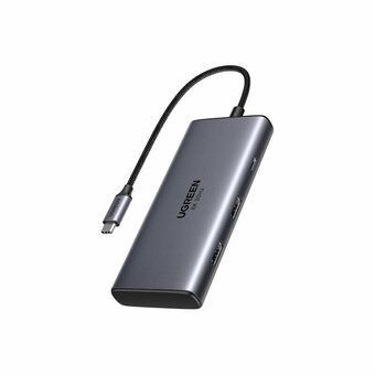  Конвертер UGREEN CM498 (15852) USB-C to2*USB-A 3.0+USB-C 3.0+2*HDMI+PD port Converter Gray 