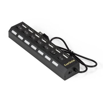  USB-Хаб концентратор ExeGate DUB-72SW EX293978RUS кабель-адаптер USB2.0 -- 7xUSB2.0 кнопки включения/отключения для каждого порта Plug&Play черный 