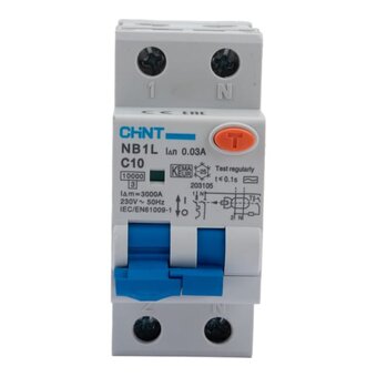 Дифференциальный автоматический выключатель CHINT NB1L C10 (203105) 1P+N 30mA AC 10kA 36mm 