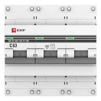  Автоматический выключатель EKF ВА 47-100 PROxima mcb47100-3-63C-pro 3P 63А C 10kA 