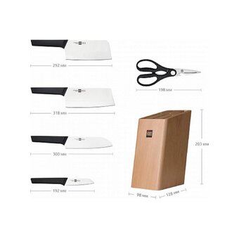  Набор стальных ножей HuoHou HU0057 Black RUS 4 ножа+ножницы+деревянная подставка c облиц. из бука черный 