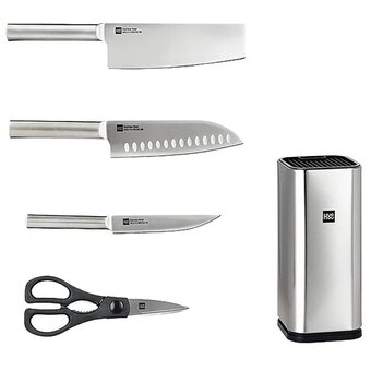  Набор стальных ножей HuoHou HU0095 Silver RUS серебристый 3 ножа+ножницы+подставка 