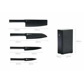  Набор стальных ножей HuoHou HU0076 Black RUS 4 ножа+подставка черный 