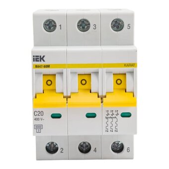  Выключатель автоматический IEK ВА47-60M MVA31-3-020-C 3Р 20А 6кА С 