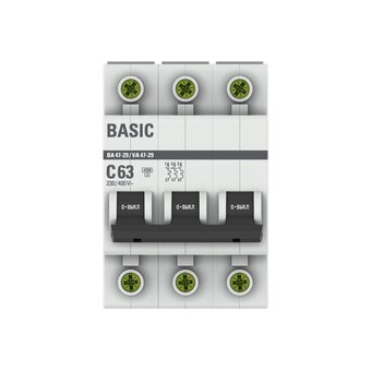  Выключатель автоматический EKF Basic ВА 47-29 (mcb4729-3-63C) 3P 63А (C) 4,5кА 