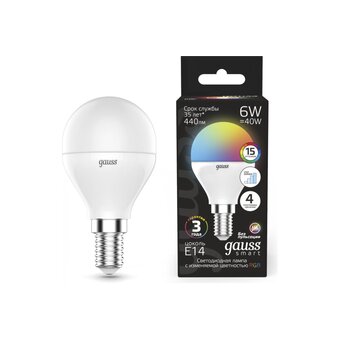  Лампа светодиодная Gauss 105101406 6Вт E14 шар 220B св.свечения RGB уп.:1шт) 