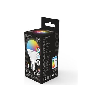  Лампа светодиодная Gauss 105101406 6Вт E14 шар 220B св.свечения RGB уп.:1шт) 