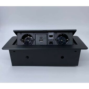  Блок розеток выдвижной Inrior Etersso TORO-55-20 на 2 Euro розетки 2 RJ45 и 2 USB-A+C, черный 