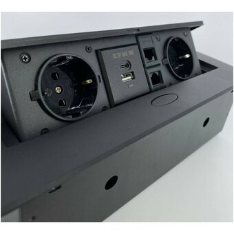  Блок розеток выдвижной Inrior Etersso TORO-55-20 на 2 Euro розетки 2 RJ45 и 2 USB-A+C, черный 