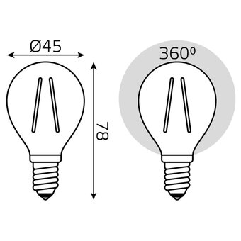  Лампа светодиодная Gauss Filament 105801207-S 7Вт E14 шар 220B 4100K св.свечения белый нейтральный уп/1шт 