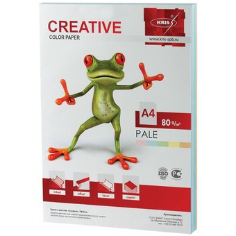  Бумага цветная Creative color (Креатив) А4, 80 г/м2, 250 л., (5 цветов х 50 листов), микс пастель, БПpr-250r 
