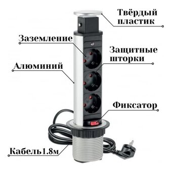  Блок розеток выдвижной Inrior RUFH-80 на 3 Euro розетки 