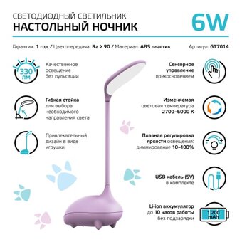  Светильник Gauss Qplus GTL701 (GT7014) настольный LED розовый 6Вт 