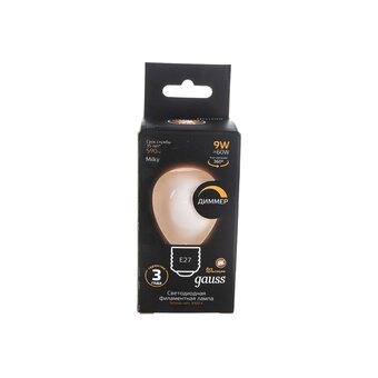 Лампа светодиодная Gauss Filament 105202109-D 9Вт E27 шар 220B 3000K св.свечения белый теплый уп/10шт 