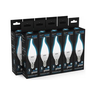  Лампа светодиодная Gauss 104101307 6.5Вт E14 свеча 220B 6500K св.свечения белый холодный уп/10шт 