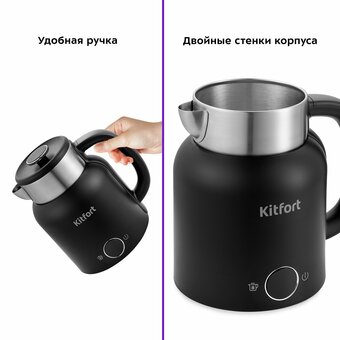  Чайник электрический Kitfort КТ-6196-1 1.5л. черный/серебристый (корпус нерж) 
