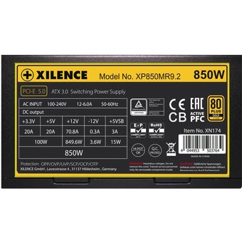  Блок питания XILENCE Performance X+, XP850MR9.2 (XN174), 850W, A.PFC, 80+ Gold, modular, ATX 3.0, 12VHPWR (PCIe Gen 5.0) 