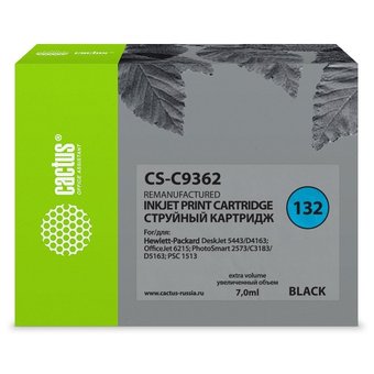  Картридж струйный Cactus CS-C9362 черный для №132 HP DJ5443/D4163 PS2573/C3183 (7ml) 