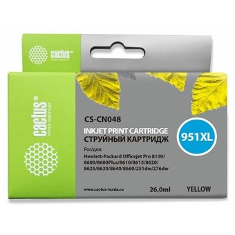  Картридж струйный Cactus CS-CN048 желтый для №950 HP PhotoSmart HP OfficeJet Pro 8100/8600 (26ml) 