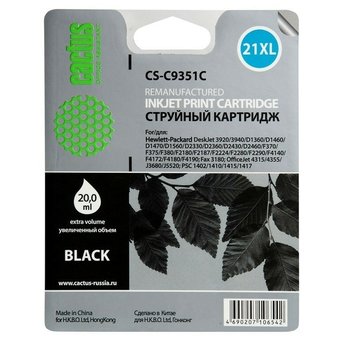  Картридж струйный Cactus CS-C9351C черный для №21XL HP DeskJet 3920/3940/D1360/D1460/D1470/D1560 (20 