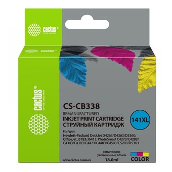  Картридж струйный Cactus CS-CB338 трехцветный для №141XL HP DeskJet D4263/D4363/D5360 (18ml) 