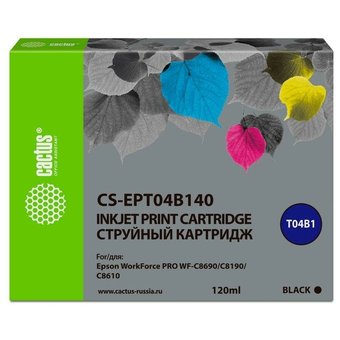  Картридж струйный Cactus CS-EPT04B140 черный (120мл) для Epson WorkForce Pro WF-C8190, WF-C8690 