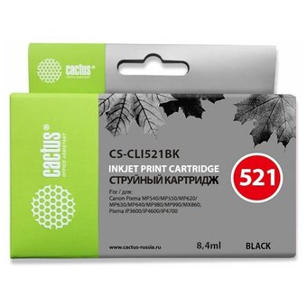  Картридж струйный Cactus CS-CLI521BK черный для Canon MP540/MP550/MP620/MP630 (8,2ml) 