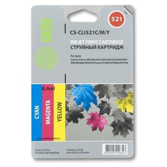  Картридж струйный Cactus CS-CLI521C/M/Y трехцветный для Canon Pixma MP540/MP550 (8,2ml) комплект 3шт 