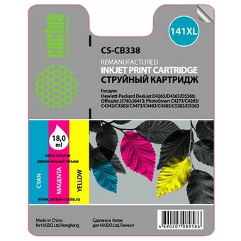  Картридж струйный Cactus CS-CB338 трехцветный для №141XL HP DeskJet D4263/D4363/D5360 (18ml) 