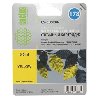  Картридж струйный Cactus CS-CB320N желтый для №178 HP PhotoSmart B8553/C5383/C6383/D5463 (6ml) 