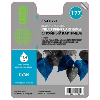  Картридж струйный Cactus CS-C8771 голубой для №177 HP PhotoSmart 3213/3313/8253/C5183/C6183 (11,4ml) 
