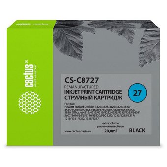  Картридж струйный Cactus CS-C8727 черный для №27 HP DeskJet 3320/3325/3420/3425/3520 (20ml) 