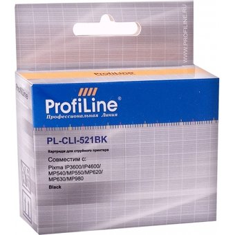  Картридж Profiline PL-CLI-521BK для принтеров Canon Pixma Ip3600/IP4600/MP540/MP620/MP630/MP980 с чипом водн ProfiLine 