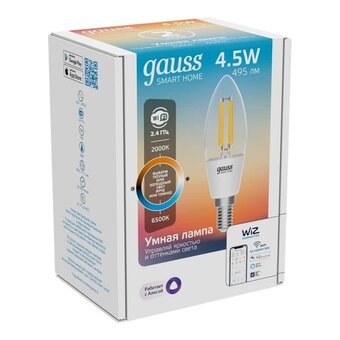  Умная лампа Gauss Smart Home DIM+CCT (1250112) E14 C35 4,5 Вт 2000-6500К 