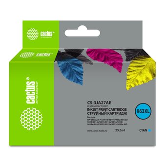  Картридж струйный Cactus CS-3JA27AE 963XL голубой 25.5мл для HP OfficeJet Pro 9010/9010e/9012/9014/9015/9016/9019 