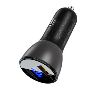  АЗУ ACEFAST B6 AF-B6-TBK metal car charger 63W USB-A+USB-C with digital display Transparent/Black 