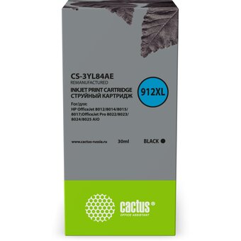  Картридж струйный Cactus CS-3YL84AE 912XL черный 30мл для HP OfficeJet 8012/8014/8015/8017 OfficeJet Pro 8022/8023/8024/8025 AIO 