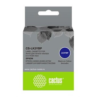  Картридж ленточный Cactus CS-LK3YBP черный для Epson LW300/LW400/LW700/LW600P/LW1000P/K400/Z700/Z900 