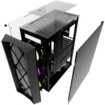  Корпус Powercase CMRMX-L3 Rhombus X3 Mesh LED, Tempered Glass, 3x 120mm 5-color fan, чёрный, ATX (CMRMX-L3) 