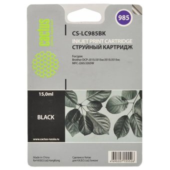  Картридж струйный Cactus CS-LC985BK черный для Brother DCPJ315W/DCPJ515W (15ml) 